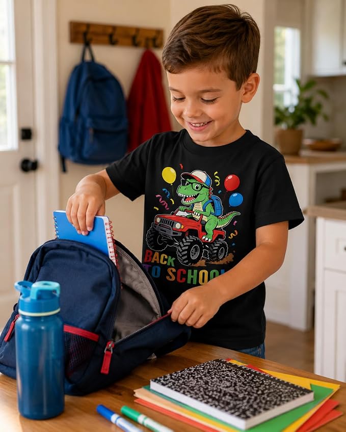 Lovekider Cotton Shirt for 3-6T Boys Truck Dinosaur Toddler Kids T-Shirt Short Sleeve Excavator Construction T-Rex Tee Shirts