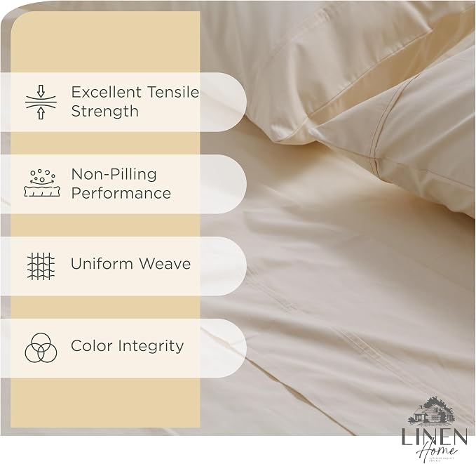 Linen Home 2-Pack Queen Sheet Set, 100% Cotton Percale Bedding, 8-Piece Value Bundle, Deep Pocket Cooling Bed Sheets for Hot Sleepers, Breathable & Crisp Hotel Quality, Long-Staple Cotton, Ivory