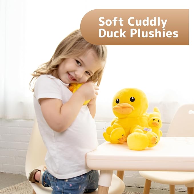 PREXTEX Plush Duck Toys Stuffed Animal with 5 Ducks Baby Stuffed Animals - Big Duck Zippers 5 Little Plush Baby Ducklings - Toys for Kids 3-5 - Duckling Toy - Gift for Ducks Lovers