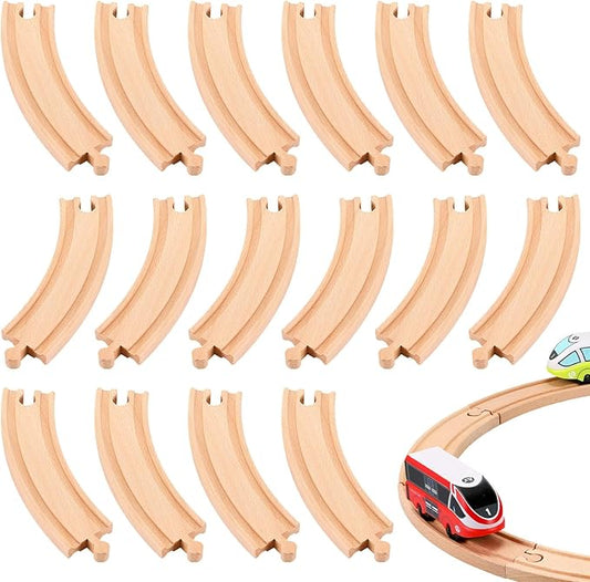 Liliful Pack of 16 Wooden Train Tracks Expansion Pack Male-Male Female-Female Train Track for Most Wooden Railway (Curved)
