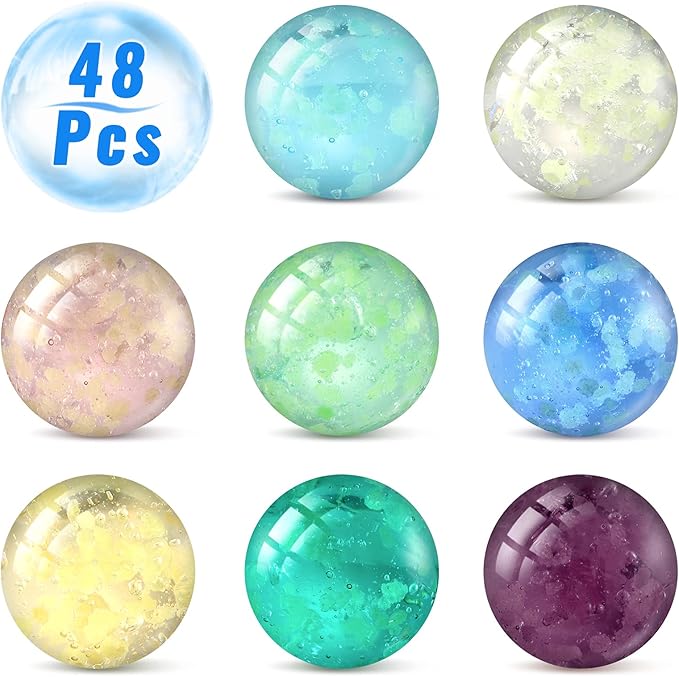 48 Pieces Marbles Glow in The Dark for Kids Mixed Colors Luminous Glass Marbles Runs for Kids Games DIY and Home Decoration(0.8 CM/ 0.32 Inch)