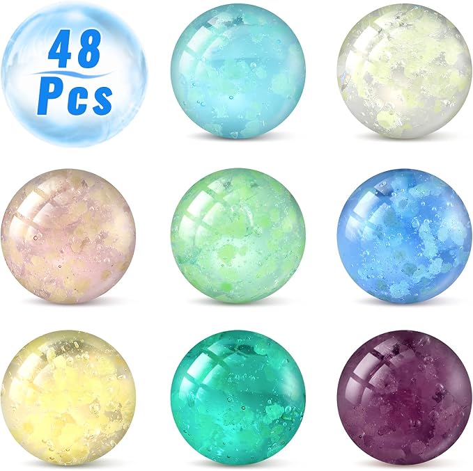 48 Pieces Marbles Glow in The Dark for Kids Mixed Colors Luminous Glass Marbles Runs for Kids Games DIY and Home Decoration(1.4 CM/ 0.55 Inch)