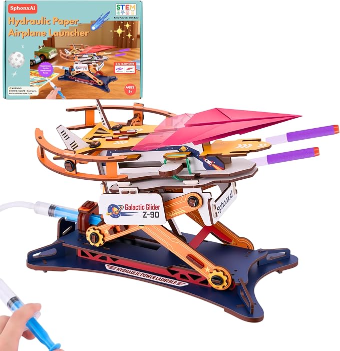 DIY 2in1 Hydraulic Paper Airplanes & Darts Launcher Stem Toys for Kids Ages 8-14, 3D Wooden Puzzle Toy, Vintage Model Kit, Educational Science Kit for Boys & Girls 8,10,12,14 Years Old