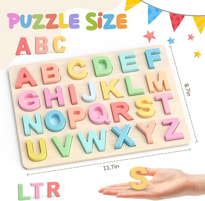 Zeoddler Alphabet Puzzles, ABC Shape Puzzles for Kids, Educational Toys for Toddlers, Preschool Learning Activities, Gift for Girls Boys