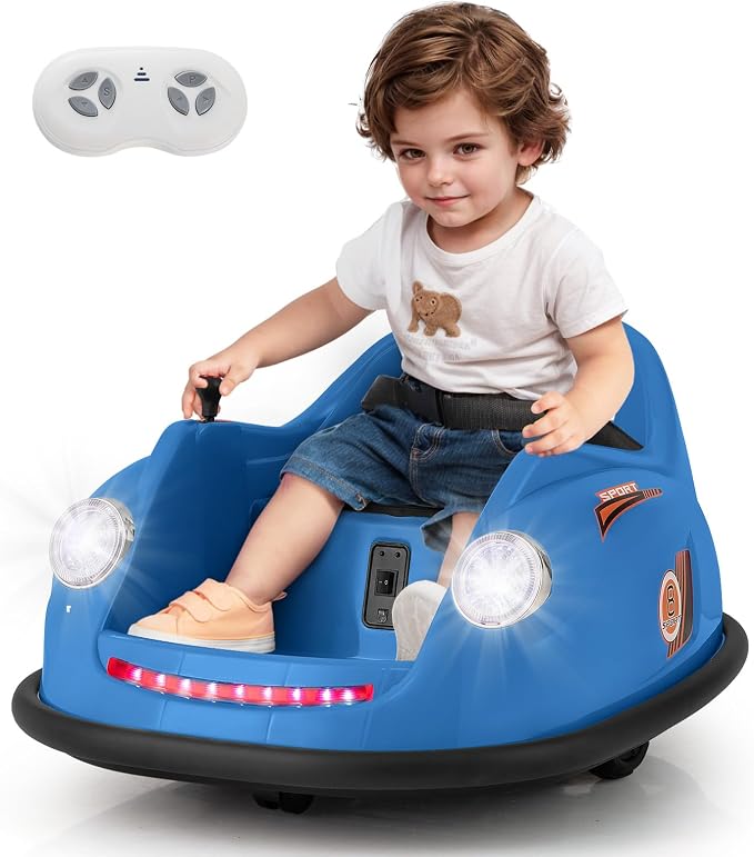 Costzon Bumper Car for Toddler, 12V Electric Kids Ride on Bumper Car with Remote Control, 360 Degree Spin, LED Lights, Music, Battery Powered Baby Bumping Toy Gift for Toddlers 2-5 Years Old (Navy)