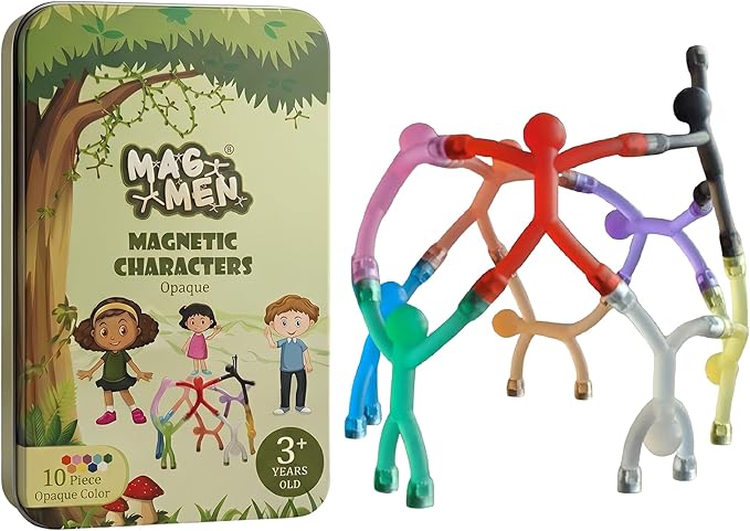MAGMEN Airplane & Road Trip Toy 10-Pack Opaque Colors - Quiet Travel Activities for Kids - Sensory Magnetic Fidget Toys for Car, Airplane, & Restaurants - STEM Building Figures8 | Screen-Free Fun