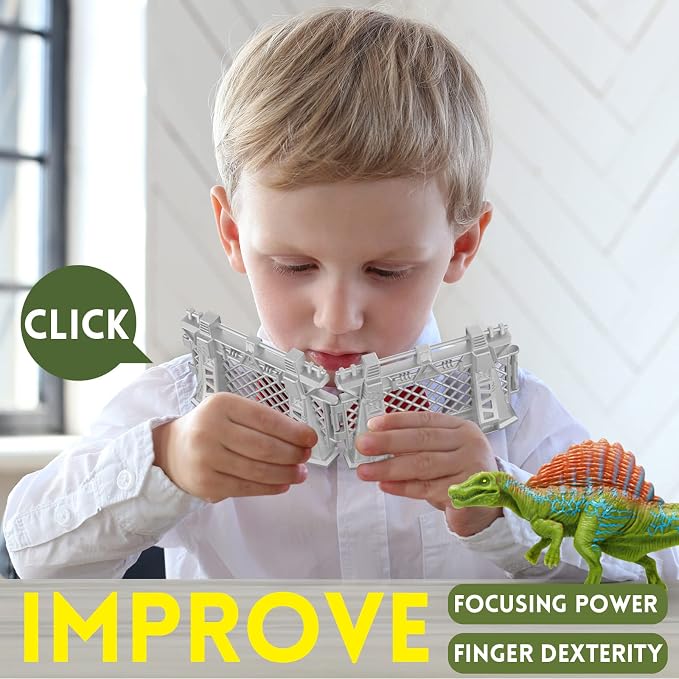 Oriate 12PCS Dinosaur Capture Fencing Accessories Playset, Plastic Dinosaur Cage Fence Toys for Dino Fans, Suitable for Dinosaur World Figures Educational Easter Gifts for Kids n Toddler