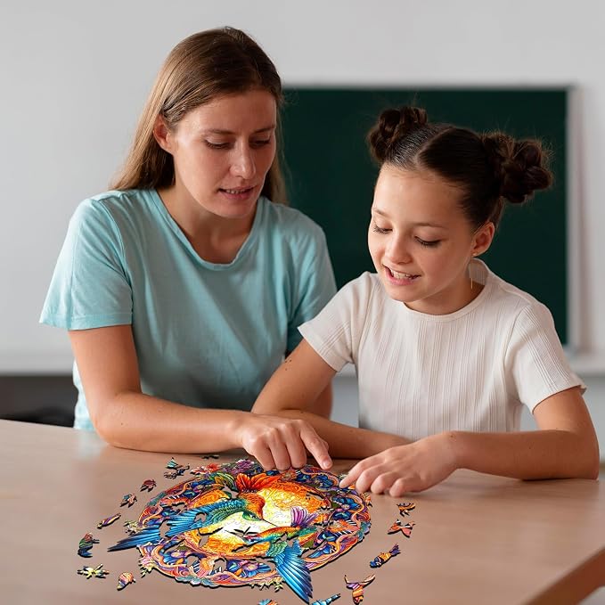 Jigfoxy Wooden Puzzles for Adults, Hummingbird Wooden Jigsaw Puzzles, Unique Animal Shape Puzzles, Christmas Thanksgiving Gifts for Family Friend(M-11.8 * 11.8in-200psc)