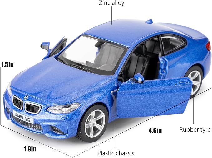 RMZ City 1:36 BMW M2 Toy Car, Diecast Pull Back Model Car, Collection Kids Toy for Aged 3 and up, Gift Blue
