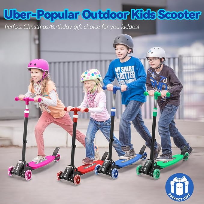 Scooter for Kids 3-12, Kid Scooters with Extra-Wide Deck, 165 lbs Capacity, 3 Wheel Kick Scooter with Lean to Steer, Height Adjustable Handlebar, Light Up Wheels for Stable Smooth Riding, Child Gift