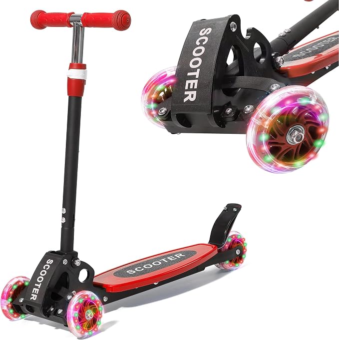 Toddler Scooter, 3 Wheels for Kids 2-7 Year Old LED Lighted, Folding Lean-to-Steer Kids Scooter with 3 Adjustable Handlebar for Boys Girls, Blue