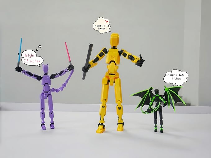 T13 Action Figure Assembly Completed,Large 11.8-inch 3D Printed T13 Action Figure, Titan 13 Action Figure Dummy 13 Action Figure Lucky 13 Action Figure 3D Printed Multi-Jointed Movable (Golden Giant)