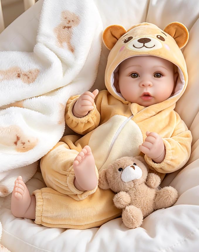 Aori 17 Inch Lifelike Baby Dolls Realistic Baby Doll with Lightweight Soft Body, Teddy Bear Outfit & Doll Accessories, Great for Role Play, Gift for Girls Age 3+