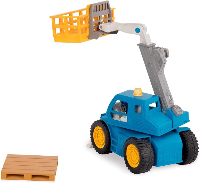 Driven by Battat – 7-Inch Telehandler Forklift Toy with Lights & Sounds, Movable Parts, Construction Vehicle for Boys & Girls, Durable Design, Realistic Details, Gift 3+ Years Toy for Kids