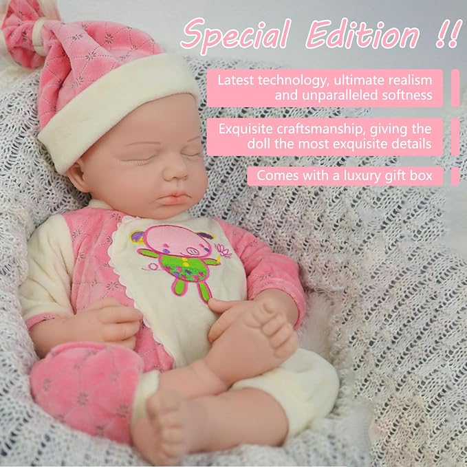 Girl 18.5 Inch, Reborn Baby Dolls Silicone Full Body, Full Silicone Baby Doll, Realistic Baby Dolls, Newborn, Not Vinyl, with Gift Box