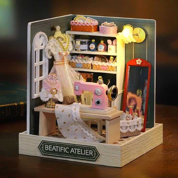 DIY Miniature Dollhouse Kits - Wooden Mini Model House with LED Lights, Tiny Furniture & Accessories – Craft Building Kits for Teens & Adults (Beatific Atelier) – Birthday Valentine's Gift