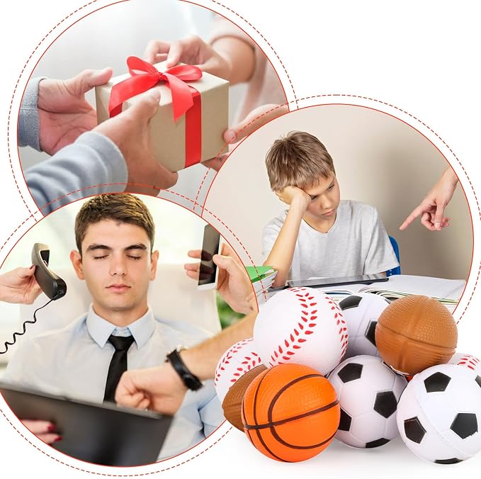 Hooqict Mini Sports Balls 24 Pack Sports Stress Ball Party Favors for Kids Mini Foam Baseball Football Soccer Basketball Stress Ball Relief Toys Classroom Goodie Bags Stuffers