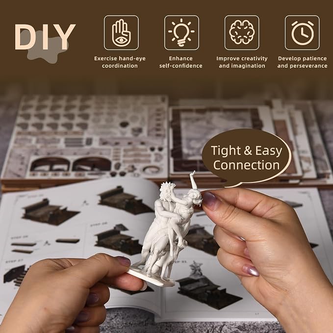 CCCDF DIY Book Nook Library Kit, Miniature Dollhouse Booknook Kit, 3D Wooden Puzzle Bookend Bookshelf with LED Light for Teens and Adults (Bernini's Sculpture Workshop)