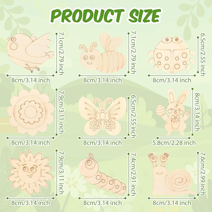 Blueweenly 36 Sets DIY Wooden Magnets Craft Kits for Kids Wooden Supplies Craft Painting Kit for Kids Activities Party Favors for Boys Girls Easter Basket Stuffers Birthday Party Gifts (Spring)