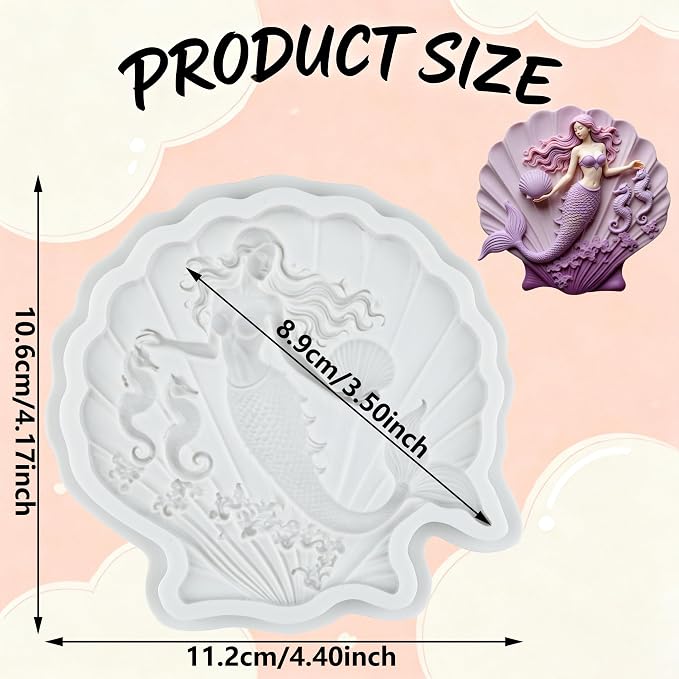 Seashell Silicone Mold Shell Mermaid Seahorse Polymer Clay Molds for DIY Craft Epoxy Resin Casting Polymer Clay Tools Crafts Air Dry Jewelry Making