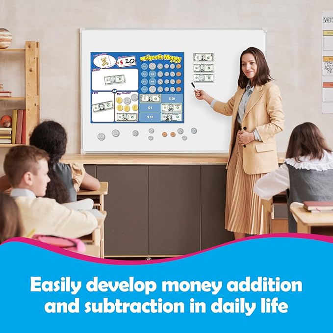 Kasfalci 73 PCS Magnetic Money for Kids for Learning, Math Manipulatives, Learning & Education Toys for Classroom, Pretend Play, Math Games for Toddler, Teacher and Homeschool Supplies