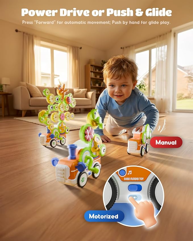 LIGHTDESIRE Toddler Toys Montessori Musical Train Set Gear Building Toys | Creative STEM Toys for 3 4 5 6 Years Old,Electric Rotating Gear Flower Learning Toys,Birthday Gifts for Toddler Girl Boy