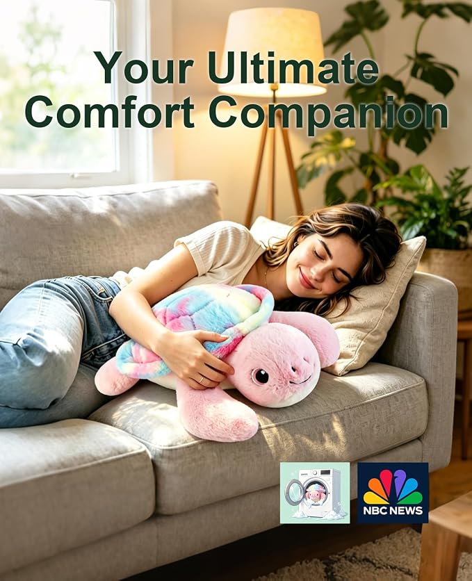 gnomantic Turtle Weighted Stuffed Animals - 22 Inch 4.5 Pounds Weighted Plushies Sea Turtle Stuffed Animal - Big Tortoise Plush - Cute Plush Toys Gifts for Kids & Adults (Rainbow)