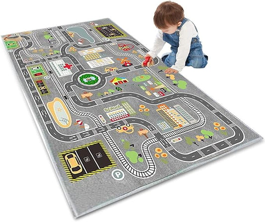 Kids Rug Play Mat Great for Playing with Cars and Toys,Educational Kid Road and Traffic City Life Carpet,Children Baby Fun Throw Rug for Bedroom Play Room,47X63Inch/120X160CM