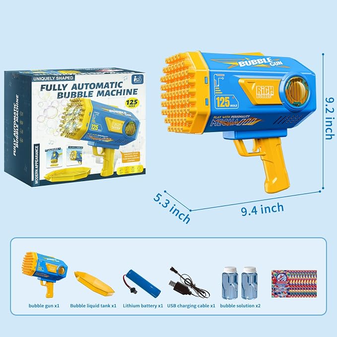 Deserthome Bubble Gun, 125 Holes Bubble Machine with Lights, Bubble Guns for Kids Ages 4-8 Year Old, Big Bubble Gun Blaster for Wedding, Easter Outdoor Toy Birthday Bubble Maker Party Favors (Blue)