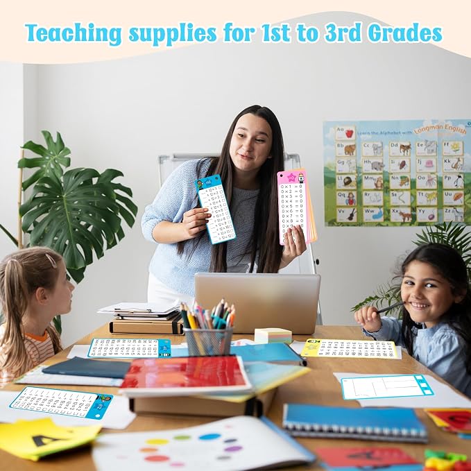 30Pcs Multiplication and Division Flash Cards, Math Flash Card with 4 Dry Erase Pens 2 Rings, Time Table Flash Cards for 1st to 3rd Grades Fun Learning with Math Game