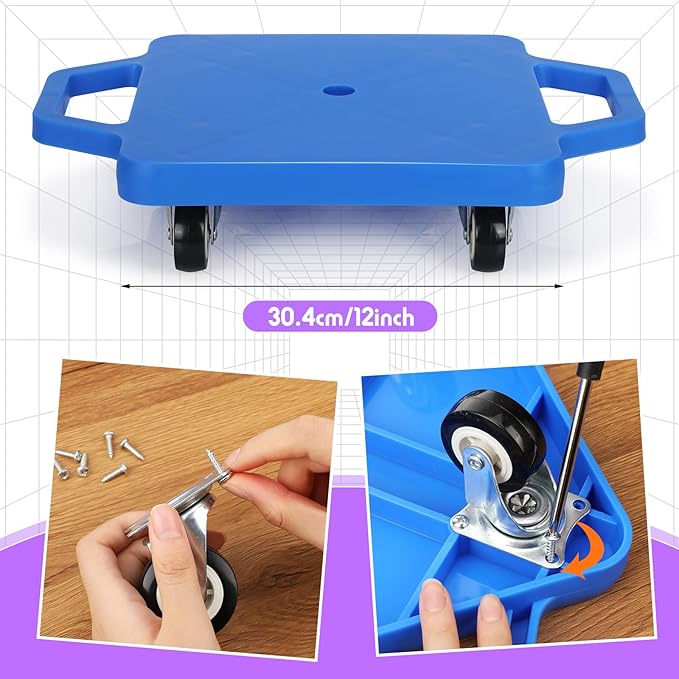 Jerify 6 Pcs Sports Scooter Board Bulk for Kids Gym Scooters Board with Handles Plastic Casters Sitting Flat for Children Gym Indoor Outdoor Activities Play Equipment(Square Handle Mixed Color)