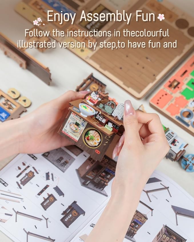 Cutefun Book Nook Kit - DIY Miniature House Kit for Adults, Japanese 3D Wooden Puzzle Tiny House with LED, Dollhouse Kit Bookshelf Insert Decor Creative Gifts for Teens and Beginners (Morita Ramen)