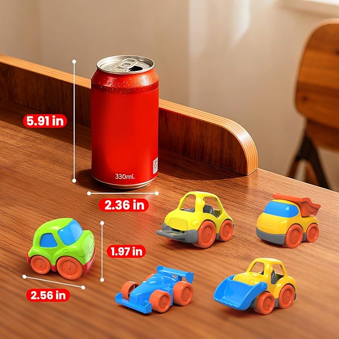 P&C 5 Pcs Toddler Toys Mini Cars for Ages 1-3, Beach Sand Outdoor Small Construction Toy Trucks for Kids 12M+ 1 2 3 4 Years Old Boys and Girls, Great for Birthdays Children's Day