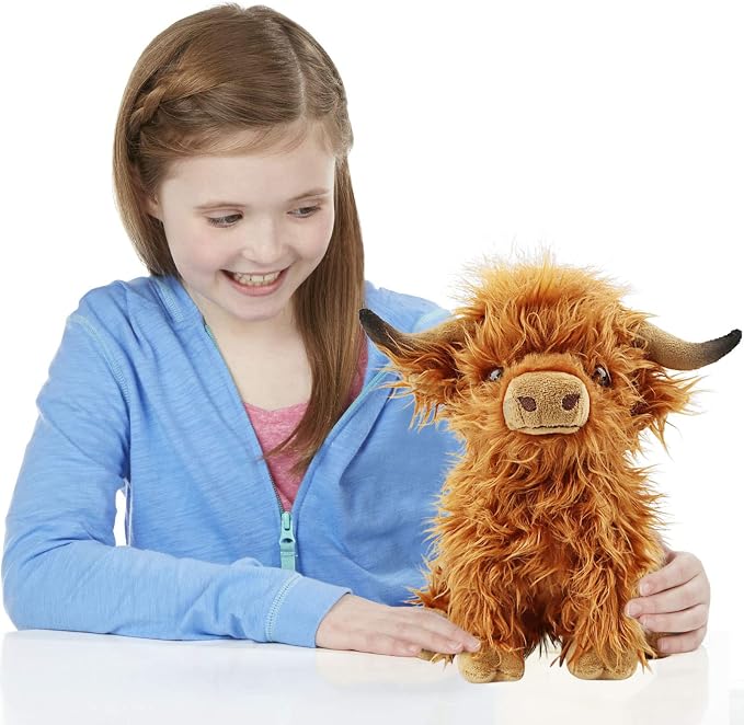 Cute Highland Cows Stuffed Animals,10.5 inches Realistic Cow Plush Toy,Highland Cattle Farm Toy Present for Adults Kids Boys Christmas Halloween Girls Birthday Plush Present