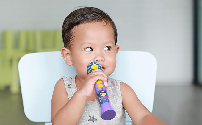 eKids Ms Rachel Toy Microphone for Kids, Includes Built-in Music and Lights, Toddler Toys (Purple)