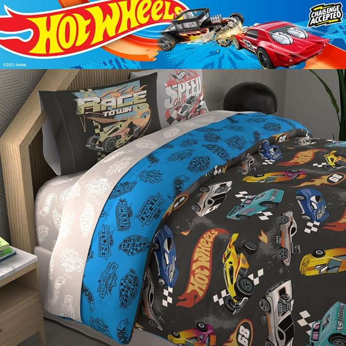 Hot Wheels Kids Bedding Super Soft Comforter and Sheet Set with Sham, 7 Piece Full Size, (Officially Licensed Product) by Franco