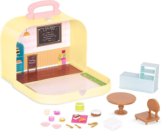 Li'l Woodzeez – Pastry Shop Playset – Compact Travel Suitcase Dollhouse – Furniture & Accessories Included for Pretend Play – Kid's Toy 3+ Years