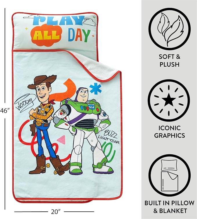 Super Soft Plush Toddler Quilted Nap Mat with Built in Blanket and Pillow