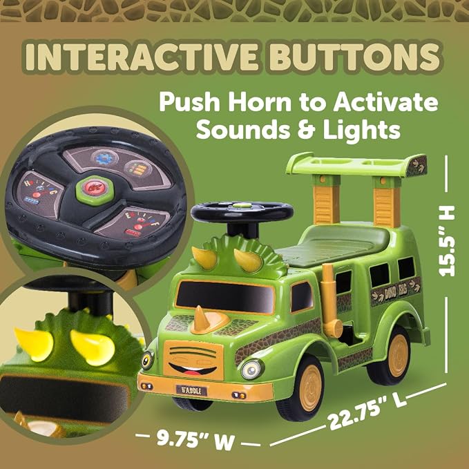 Waddle Dinosaur Toys for Kids - Ride On Cars for Toddlers 1-3, Dino Rig Transporter Includes 2 Monster Rigs, Lights, Sound, Interactive Kids Toy, Indoor, Outdoor Toddler Toys, Up to 44 lbs