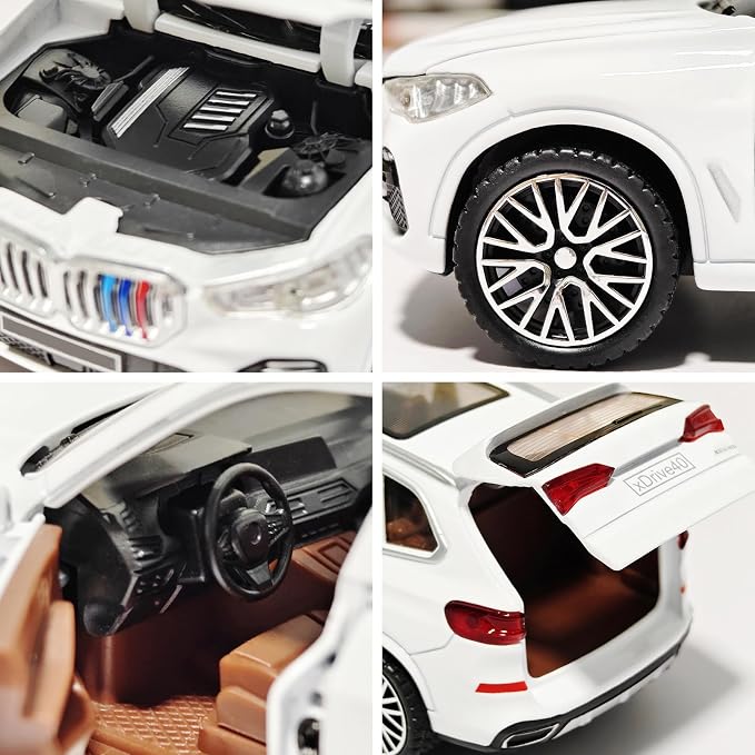 Toy Cars 1/32 Metal Model Car Toys with Light and Sound Pull Back Collectible Model for Children Age 3 + Year Old Festival Gift(White)