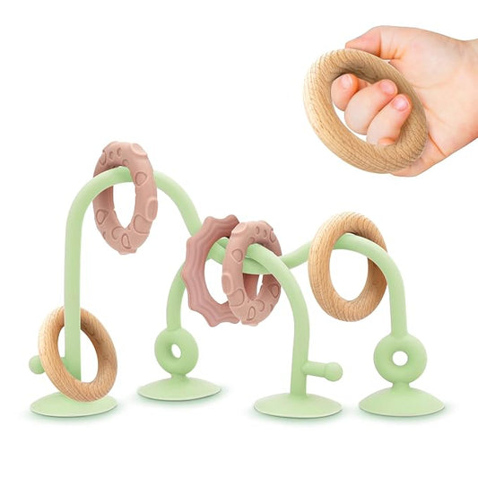 Baby Suction Cup Toys, Silicone Sensory Toys for High Chair | teething relirf, fine motor play for highchair, bathtub, restaurant, airplane travel, and daily sensory fun
