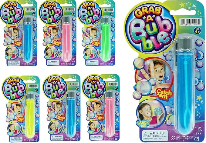 JA-RU Grab a Bubble - Touchable Mini Bubbles Wand Toy (6 Pack Assorted Color) | Small Bubble Wands for Kids | Summer Celebration Kid Toys | Party Favors Birthday Gift Goodie in Bulk.1524-6