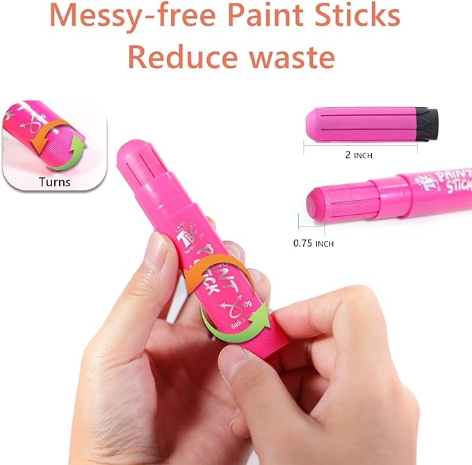 TBC The Best Crafts Paint Sticks for Kids Ages 2-8, 12 Classic Colors, Washable, Non-toxic, Tempera Paint Sticks for Crafts, Art Supplies, and Birthday Gifts
