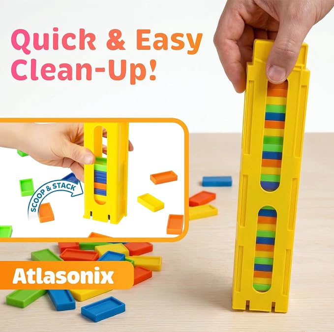 Atlasonix Domino Train | Domino Train for Kids | Dominos for Kids - Automatic Domino Laying Toy Set (300, 220,160 Blocks) with Colorful Dominos - Montessori STEM Toy