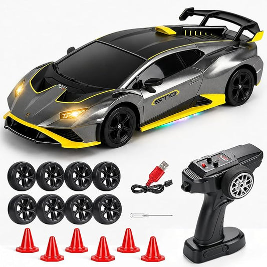 YESHIN 1：24 Lamborghini Haracan Drifting Car Gray, Lamborghini Toy Car, RC Cars for Boys Age 8-12, 2.4GHz Remote Control Car with Light