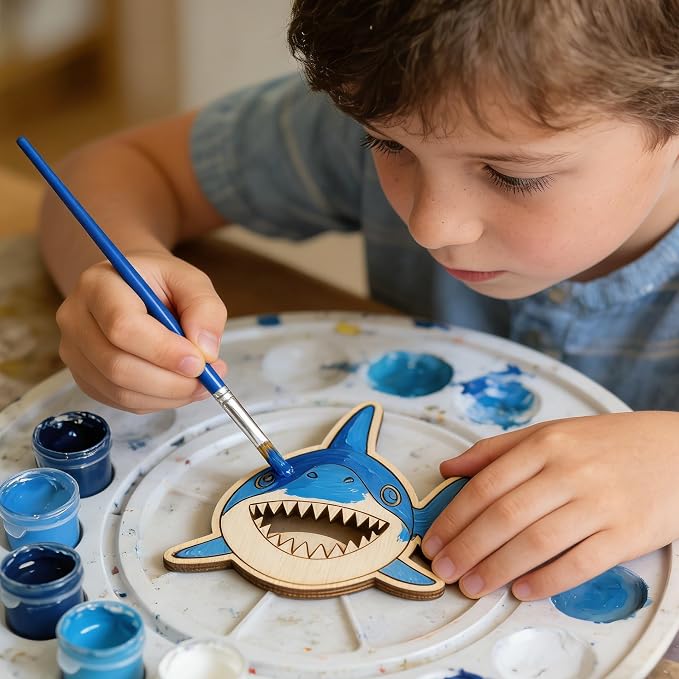 Xvvti 12PCS Shark Party Favors- DIY Shark Wood Painting Kits with Art Supplies – Fun Thank You Gifts, Birthday Party& Goodie Bag Stuffer