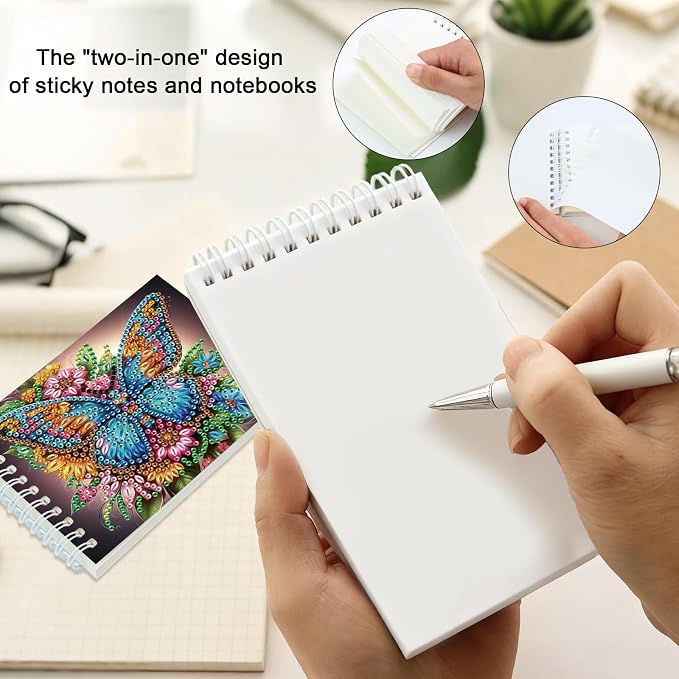 2 Pcs Butterfly Diamond Painting Notebook 80 Pages for Adults,Diamond Art Journal and DIY Sketchbook, Diamonds Art Kit Supplies,Gift for Beginners, Craft Lovers, Artists. (Butterfly)
