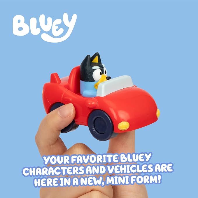 Bluey Mini Racers Vehicles Set of 4, Garbage Truck, Convertible, Family Car, and Firetruck, Small Toy Cars, Toddler Toys for Ages 3+