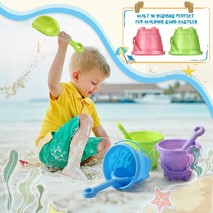 Sosation Sand Buckets Bulk for Kids Summer Sand Buckets and Shovels for Kids 5.5 Inch Plastic Beach Pails Toys for Girls Boys Gift Party Favor, 5 Assorted Colors(Bright Color,60 Pcs)