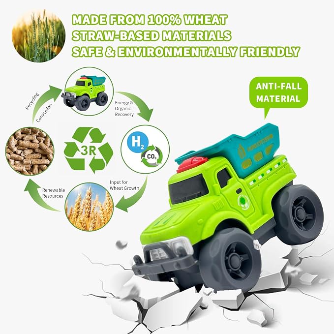 Aigitoy Toddler Car Toys for Boy Girl 1-3 Year Old, Green Recycling Truck, BPA Free, Phthalates Free, PVC, Recycled Plastic, Toddlers Toy for Fine Motor Skills, Birthday for Boys Girls
